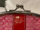 Coach Pink Signature Jacquard Kisslock Coin Purse Change Wallet Patent Trim