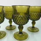 Vintage Set Of  4  Diamond Point Indiana Glass 10oz Green Water Wine Goblet 6 5   