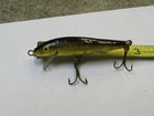 Vintage Japanese Minnow Fishing Lure Gold  Black 1960s Japan  Wood  2 1 2 