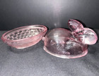 Vintage Pink Glass Bunny Rabbit On A Basket Nest Candy Trinket Dish Easter Ec 