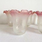 Vintage Pink Frosted Glass Lampshades Frilled Edges Etched Design Set Of 5