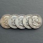  lot Of 5  1959 Franklin Half Dollar Coins - 90  Silver - Ships Fast