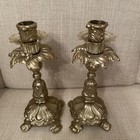 Pair Vintage Hollywood Regency Style Ornate  Brass Candlestick Holders 10    Gold
