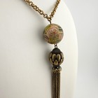 Vintage Painted Pendant Tassel Necklace Brass Tone 24  Long