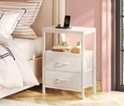 H e Nightstand With Charging Station  Side Table With Fabric Drawers  End Table