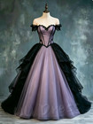 Off Shoulder Purple Black Lace Gothic Wedding Dresses Party Prom Bridal Gowns