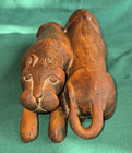 Primitive Carved Hardwood Lion   Lioness-10  Long-heavy Unique Vintage Carving