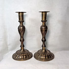 Vintage Heavy Brass Swirl  Candlesticks 9 5    Tall Holder Classic Style