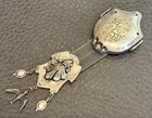 Vintage Antique Art Nouveau Style Floral Brooch Chatelaine Mesh Dangle Charms