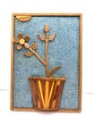 Vtg Mcm Folk Art 3d Wood Carving Wall Picture Hanging Flowers In Flower Pot