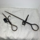 Antique Pair Hand-forged Wrought Iron Miners Sticking Tommy Candle Holders 19thc