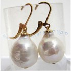12-13mm Natural White South Sea Baroque Edison Pearl Dangle Leverback Earrings