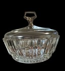 Vintage Covered Glass Dish With Chrome Lid  Powder Jar trinket Box Or Candy Dish