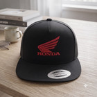 Honda Logo Embroidered Trucker Hat Black Snapback Flat Brim Cap