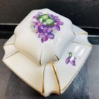 Trinket Vanity Box Hand Painted Porcelain Violet Floral Jewelry Japan Vtg