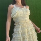Vintage 1960s 1970s Ivory Lace Tiered Maxi Dress Sz Small Coquette Prom Wedding