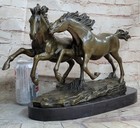 Galloping Pair Of Horses Bronze Statue Sculpture Decor Signed Zhang 10  X 17 
