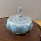 Fenton Charleton Milk Glass Blue Hand Painted Trinket Powder Dish Gold Accent