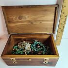 Vtg Rectangular Wooden Box With Side Handles And Brass Trims With Jewelry