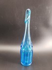 Vintage Mcm Swung Bottle Vase Blue 11in Tall Unknown Maker