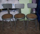 Lot Of  3  Vintage Steel Industrial Drafting Stool Chairs  Adjustable Back Rest
