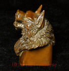 H 2 4 Inch Old Chinese Boxwood Hand Carved Wolf Statue Collection Gift Seal