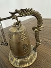 Vintage Chinese Brass Temple Gong Bell Held On Dragon Stand W  Chain Hammer