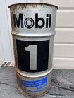 Vtg 16 Gallon Mobil 1 Oil Metal Barrel Grease Trash Can Garbage Gas Sign