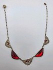 Vintage Czechoslovakia Red Faceted Glass W red Enamel Filigree Goldtone Necklace