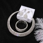 Rhinestone Jewelry Set Bride Women Crystal Necklace Earrings Bracelet Wedding