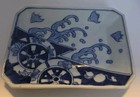 Japanese Blue   White Porcelain Plate Kinf  en Shuruko-sei Waves Carriage   