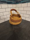 African Ghana Bolga Hand-woven Market Basket Leather Handle Earth Colors