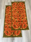 Vintage 70 s Fieldcrest Towel Set Of 2 Poppy Floral Fringe Green   Orange Retro 