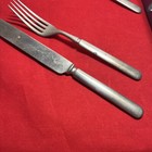 16 Pc Very Old   Antique Solid Metal Nickel Silver Knives   Forks Distressed