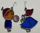 Pair Of 2 Vintage Handmade Stained Glass Sun Catchers Boy And Girl Decor Hanging