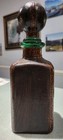 Beautiful Vintage  Italian Leather- Wrapped Green Liquor Decanter Bottle 