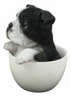 Realistic Boston Terrier Teacup Statue Pet Pal Tuxedo Gentleman Dog Figurine