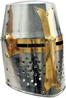 Medieval Crusader Great Helm With Brass Cross Templar Knight Helmet 18 Gauge