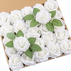 25pcs White Artificial Roses Flowers With Stems - Real Touch
