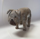 David Alvarez Folk Art Wood Carving Dog Bulldog Santa Fe New Mexico Signed Vtg