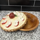 Over And Back Vintage Ceramic Apple Pie Dish Plate W  Lid Covered Round 10 Inch