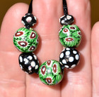 Antique Venetian Mean Green Round Millefiori W  Skunk Eye Beads  African Trade