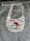 Fancy Half Apron Sheer Blue White Lace Pocket Hostess Entertain Vintage Gladys
