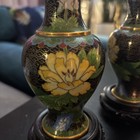 Vintage Pair Of Chinese Cloisonne Enamel Vases Florals With Stands With Box Prc