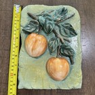 Vtg Plaster 3d Wall Hanging Art Plaque Peaches 9 5   x7    Green Orange 2 Lbs 