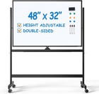 Large Rolling Whiteboard - Dry Erase Magnetic 48 X 32 Inches White Board Heig   
