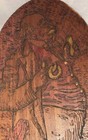 Portrait Of 19th Century Man Pyrography Antique Folk Art Wood Brown Red Vtg