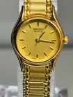 Vintage Seiko Women   s Gold Tone Quartz Watch Gold Dial 19mm New Battery Runs