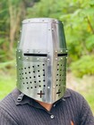 Knight Templar Steel Helmet  Medieval Crusader Great Helm  Larp Cosplay