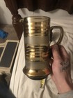 Vintage 1960s  Mid-century Modern Gold Stripe Glass Cocktail Pitcher